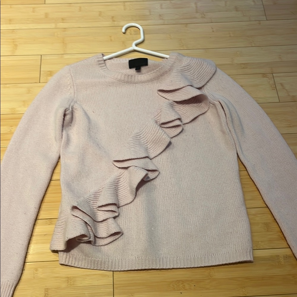 INTERMIX Pink Crew Neck Sweater with Ribbed Cuffs